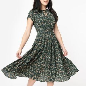 NWOT Unique Vintage Emerald & Pink Floral Dress